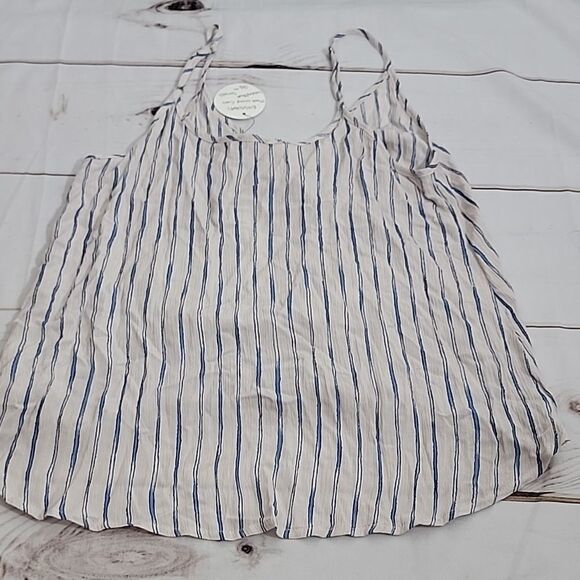 En Cream Mock Wrap Cami Tank Top Small In Off White And Blue Stripped Pattern - Picture 7 of 7